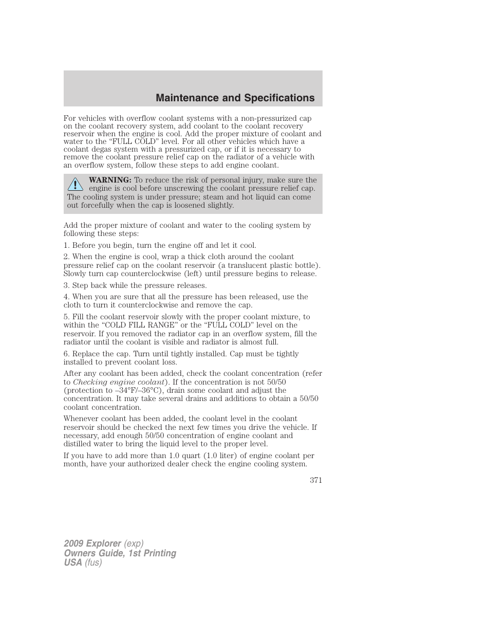 Maintenance and specifications | FORD 2009 Explorer v.1 User Manual | Page 371 / 407