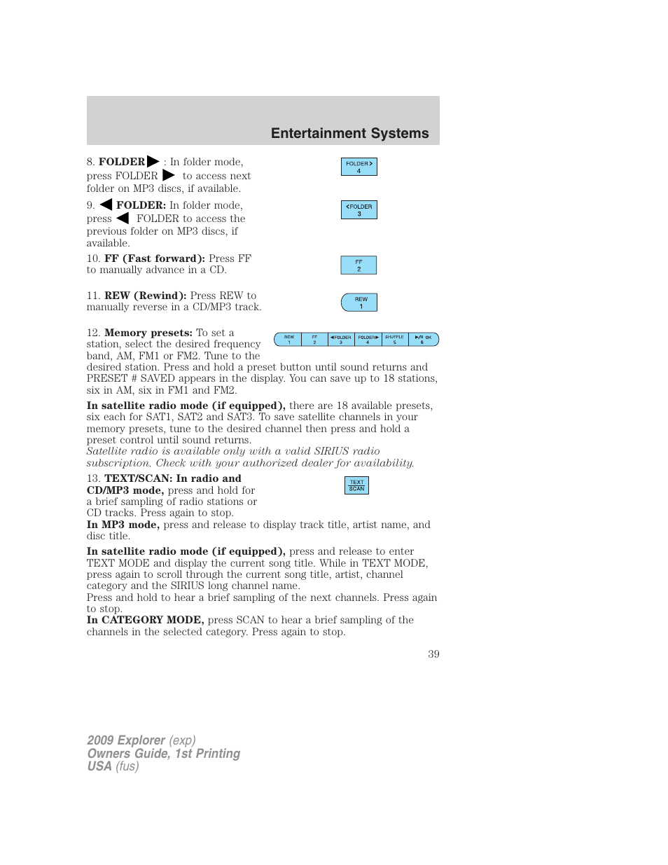 Entertainment systems | FORD 2009 Explorer v.1 User Manual | Page 39 / 407