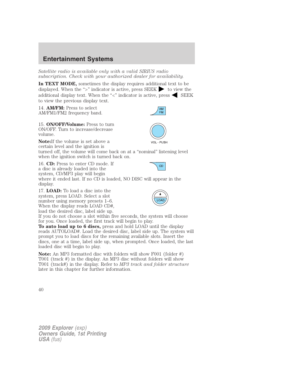 Entertainment systems | FORD 2009 Explorer v.1 User Manual | Page 40 / 407
