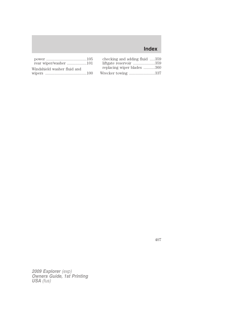 Index | FORD 2009 Explorer v.1 User Manual | Page 407 / 407