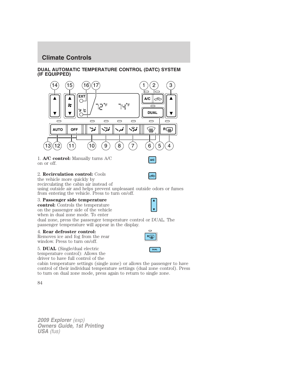 Automatic temperature control, Climate controls | FORD 2009 Explorer v.1 User Manual | Page 84 / 407