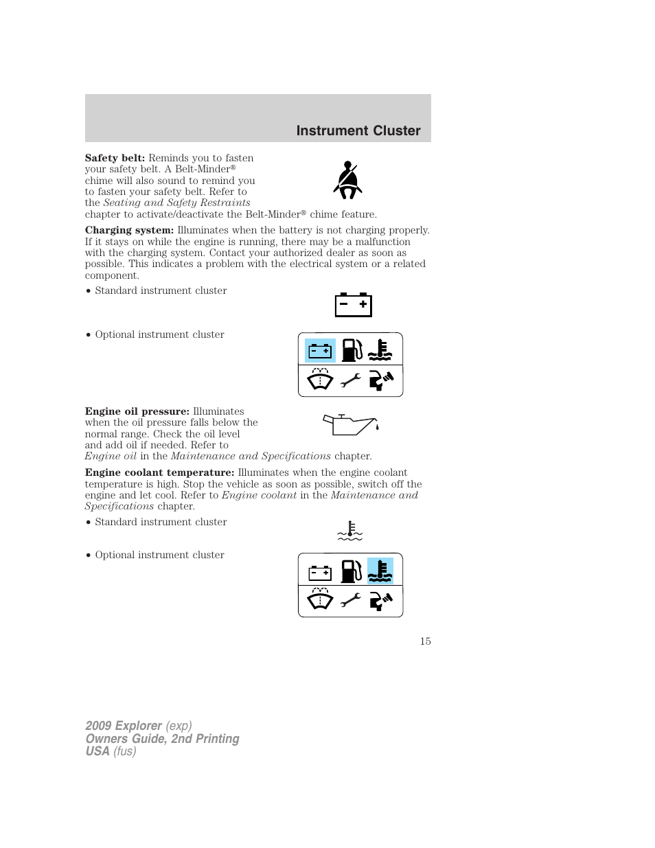 Instrument cluster | FORD 2009 Explorer v.2 User Manual | Page 15 / 401
