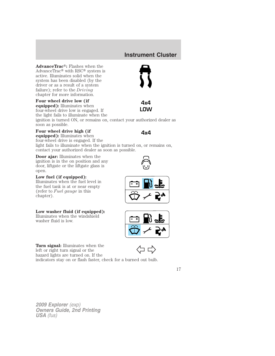 Instrument cluster | FORD 2009 Explorer v.2 User Manual | Page 17 / 401