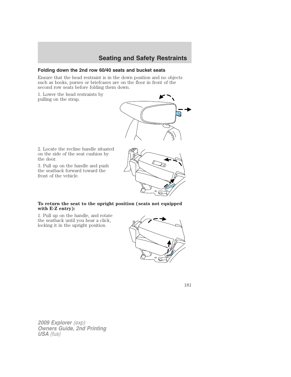 Seating and safety restraints | FORD 2009 Explorer v.2 User Manual | Page 181 / 401