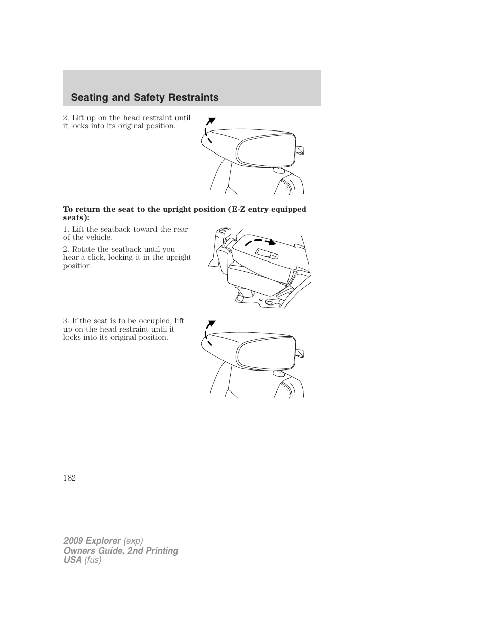 Seating and safety restraints | FORD 2009 Explorer v.2 User Manual | Page 182 / 401