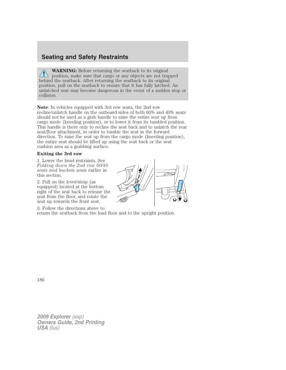 Seating and safety restraints | FORD 2009 Explorer v.2 User Manual | Page 186 / 401