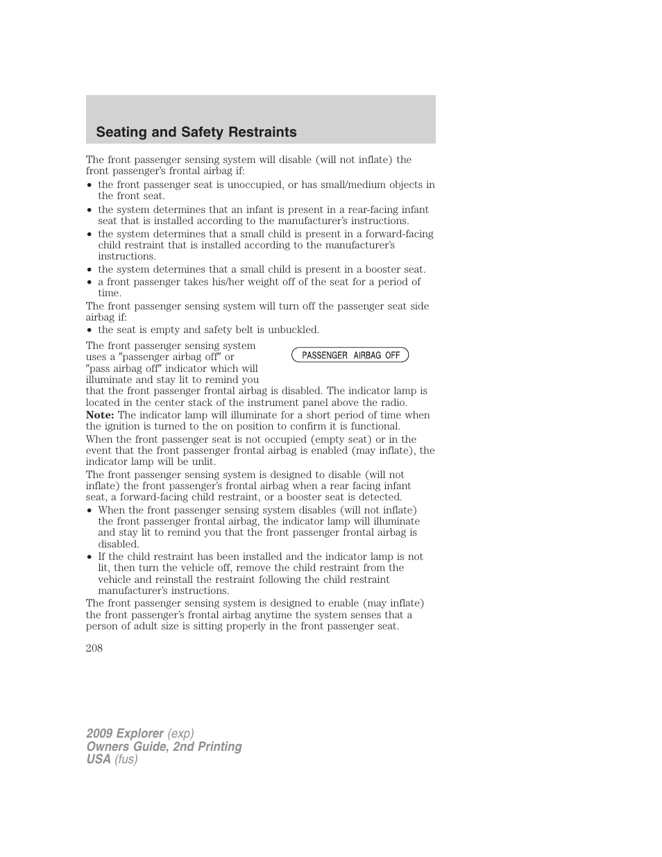 Seating and safety restraints | FORD 2009 Explorer v.2 User Manual | Page 208 / 401