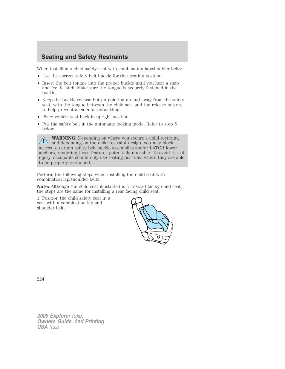Seating and safety restraints | FORD 2009 Explorer v.2 User Manual | Page 224 / 401