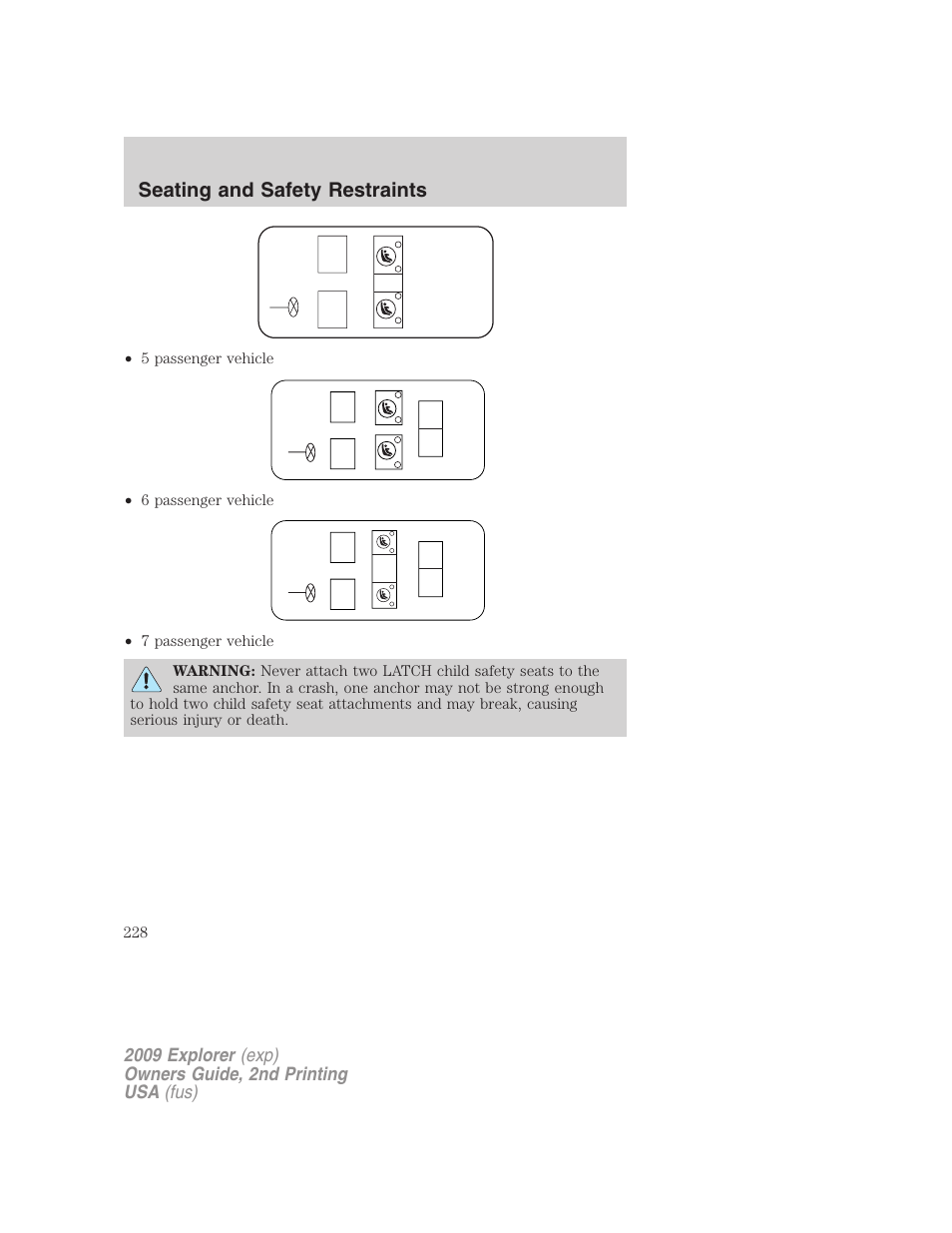 Seating and safety restraints | FORD 2009 Explorer v.2 User Manual | Page 228 / 401