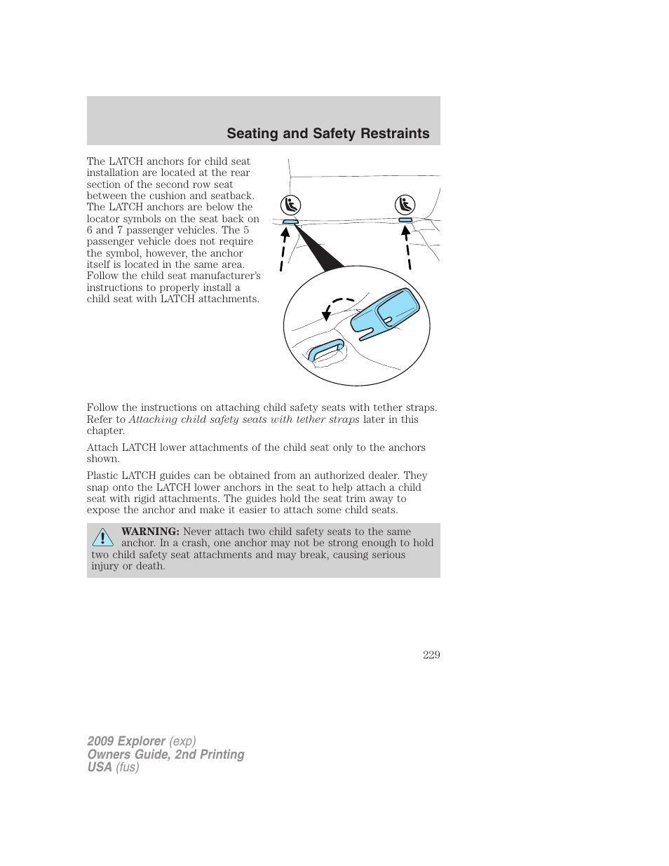 Seating and safety restraints | FORD 2009 Explorer v.2 User Manual | Page 229 / 401