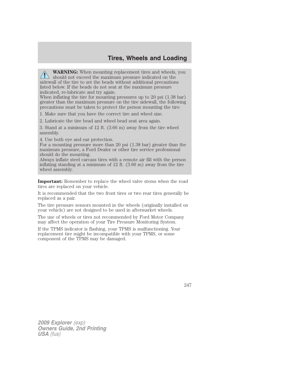 Tires, wheels and loading | FORD 2009 Explorer v.2 User Manual | Page 247 / 401