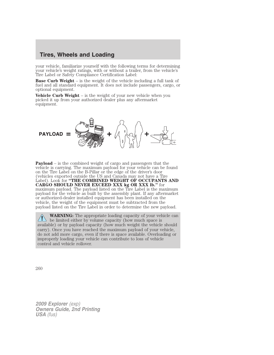 Tires, wheels and loading | FORD 2009 Explorer v.2 User Manual | Page 260 / 401