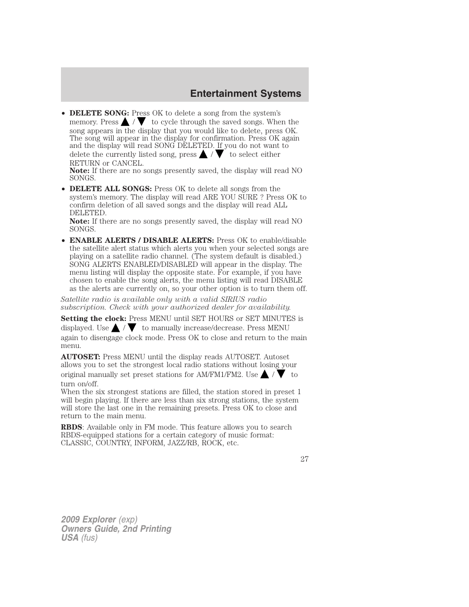 Entertainment systems | FORD 2009 Explorer v.2 User Manual | Page 27 / 401