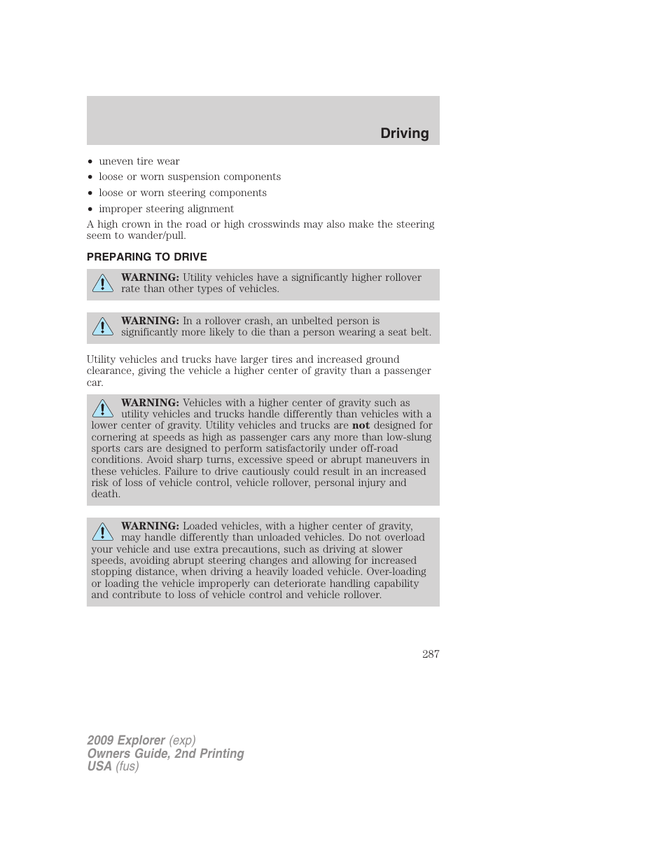 Preparing to drive, Driving | FORD 2009 Explorer v.2 User Manual | Page 287 / 401