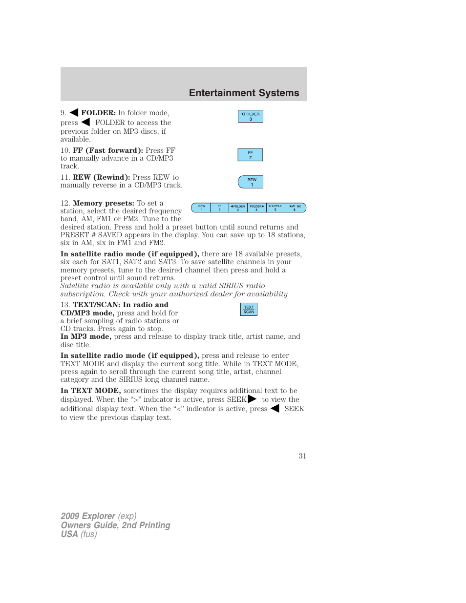 Entertainment systems | FORD 2009 Explorer v.2 User Manual | Page 31 / 401