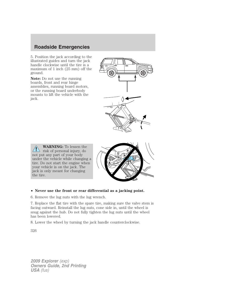 Roadside emergencies | FORD 2009 Explorer v.2 User Manual | Page 326 / 401