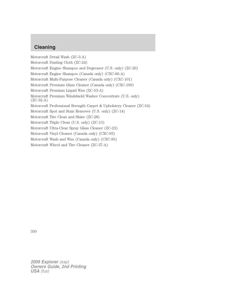 Cleaning | FORD 2009 Explorer v.2 User Manual | Page 350 / 401