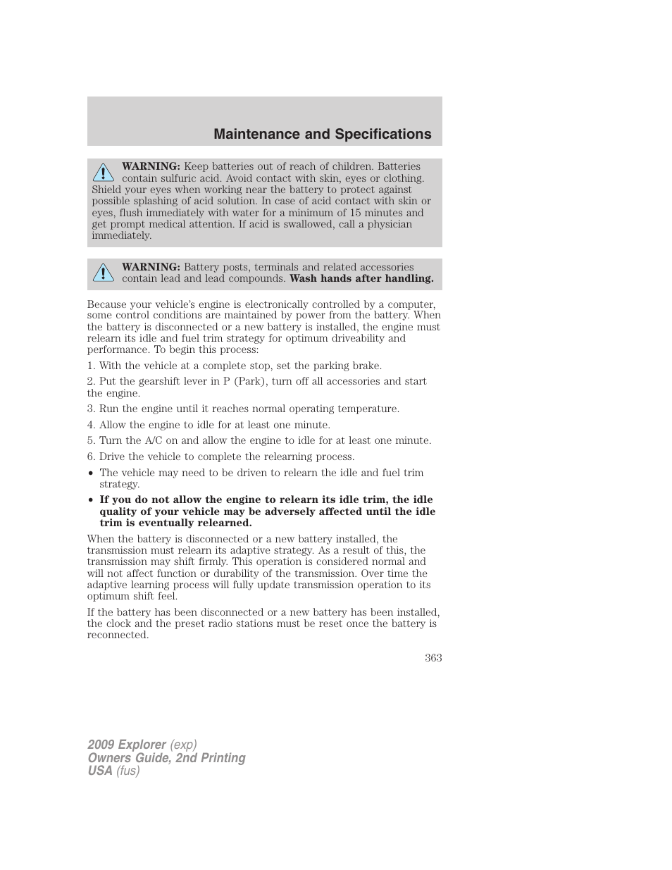 Maintenance and specifications | FORD 2009 Explorer v.2 User Manual | Page 363 / 401
