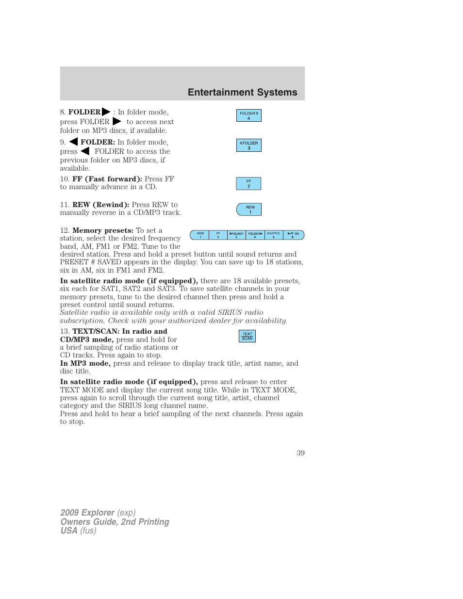 Entertainment systems | FORD 2009 Explorer v.2 User Manual | Page 39 / 401