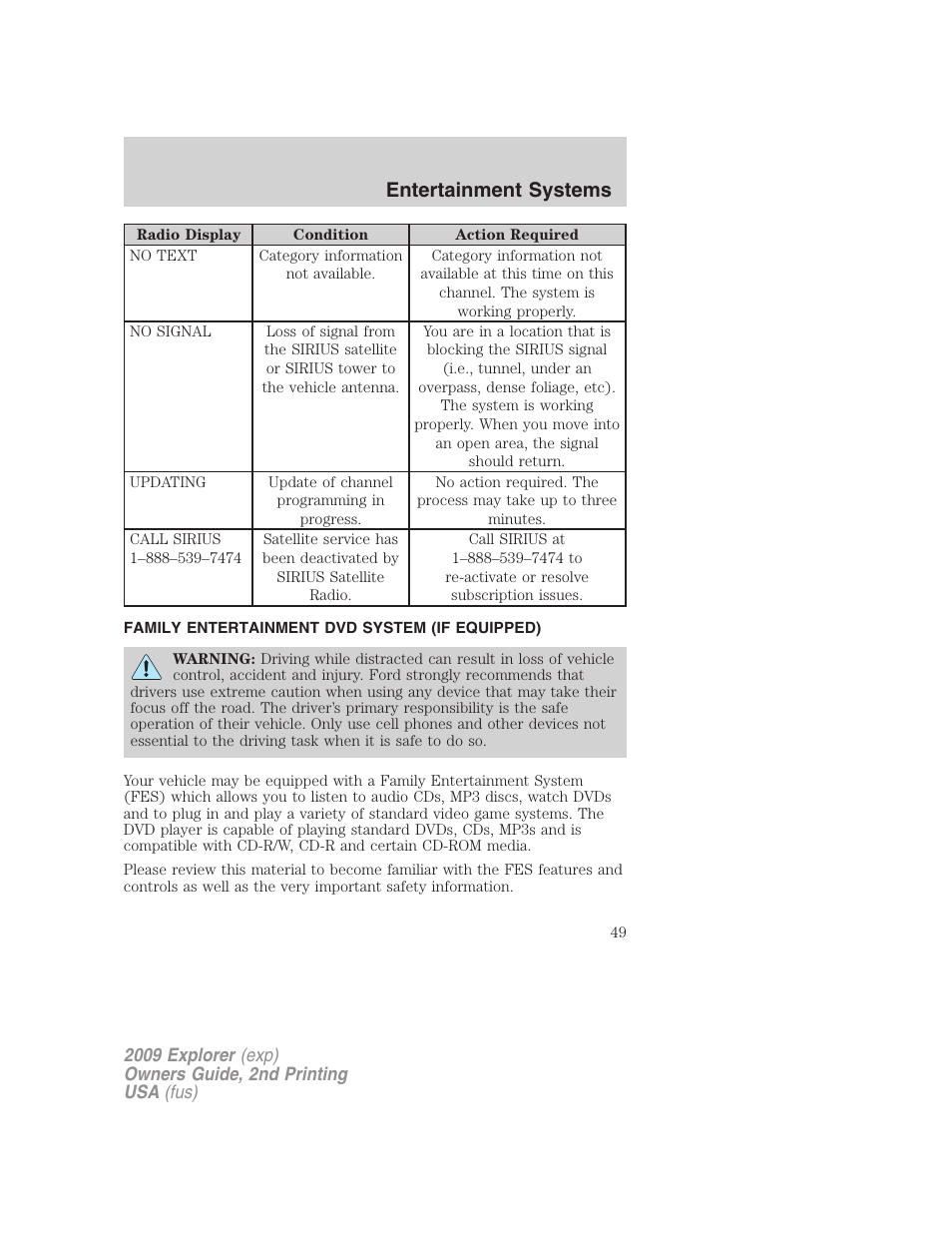 Family entertainment dvd system (if equipped), Family entertainment system, Entertainment systems | FORD 2009 Explorer v.2 User Manual | Page 49 / 401