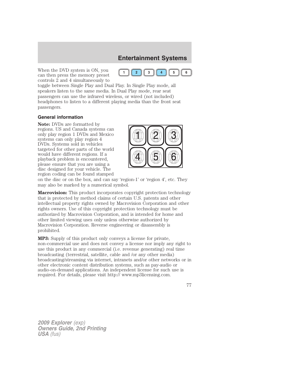General information, Entertainment systems | FORD 2009 Explorer v.2 User Manual | Page 77 / 401