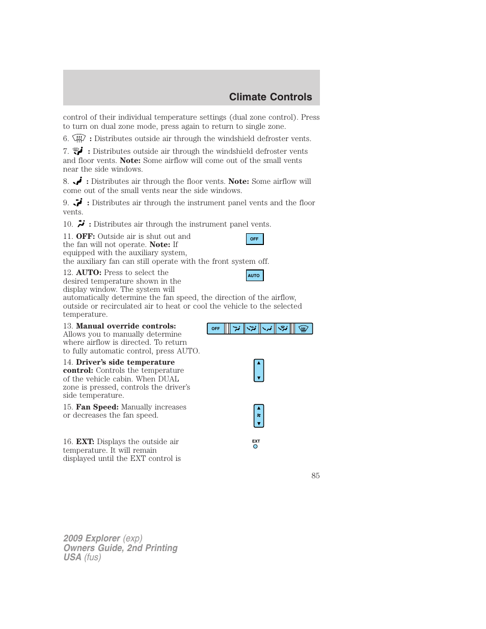 Climate controls | FORD 2009 Explorer v.2 User Manual | Page 85 / 401