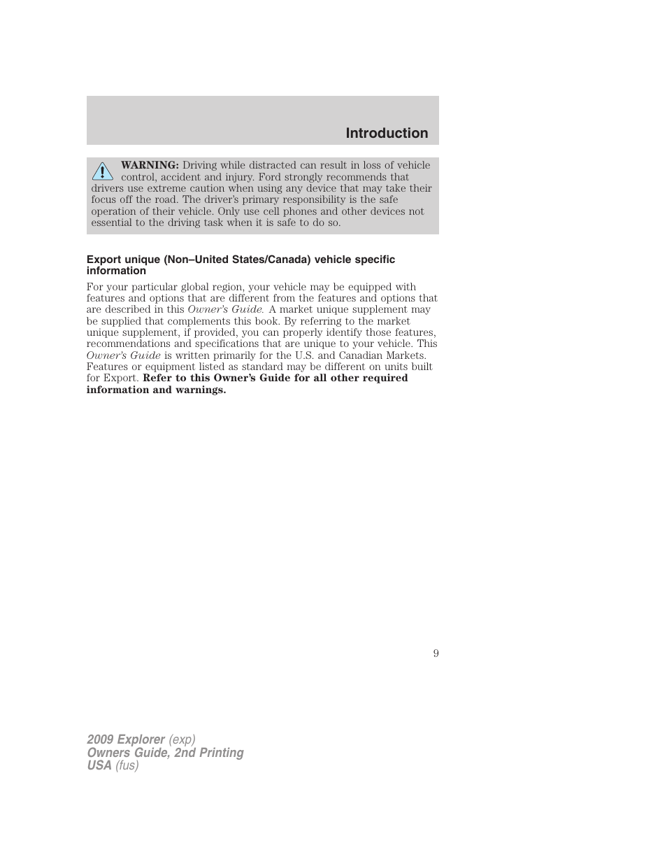 Introduction | FORD 2009 Explorer v.2 User Manual | Page 9 / 401