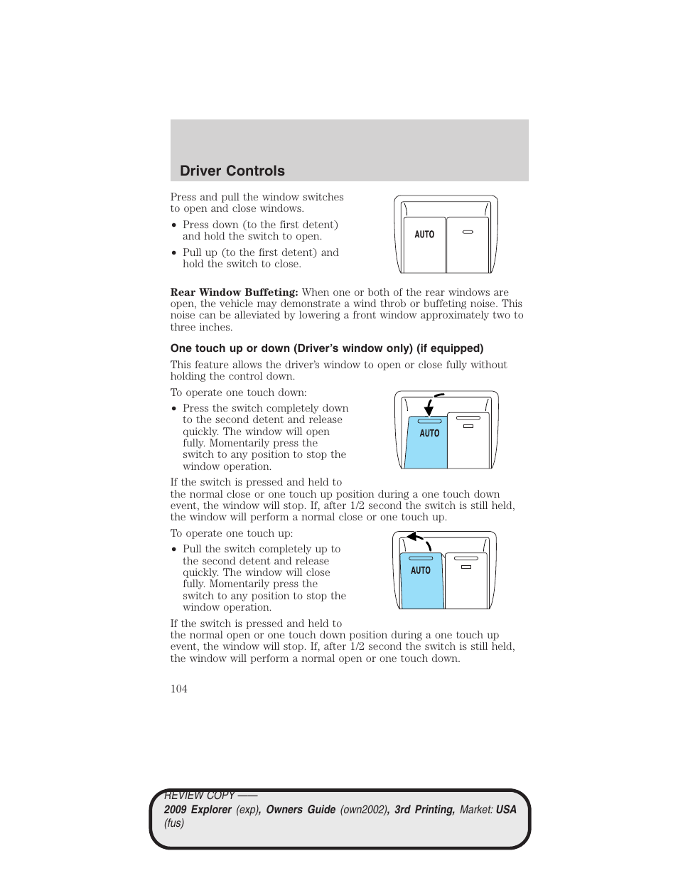 Driver controls | FORD 2009 Explorer v.3 User Manual | Page 104 / 405