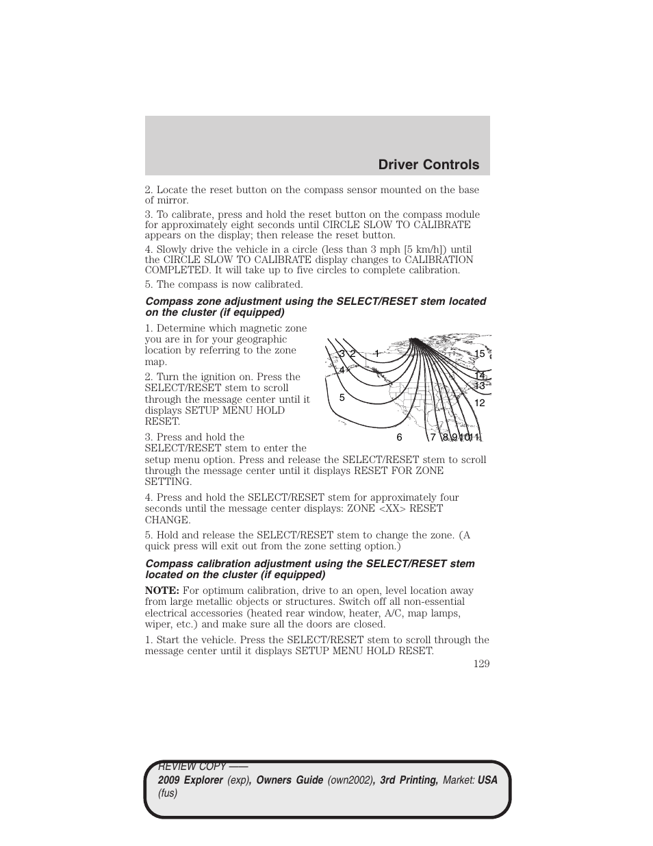 Driver controls | FORD 2009 Explorer v.3 User Manual | Page 129 / 405