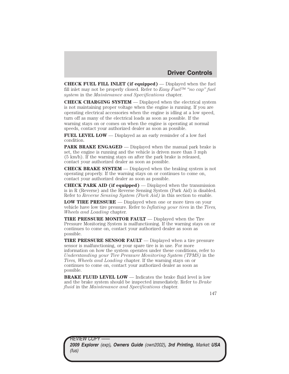 Driver controls | FORD 2009 Explorer v.3 User Manual | Page 147 / 405