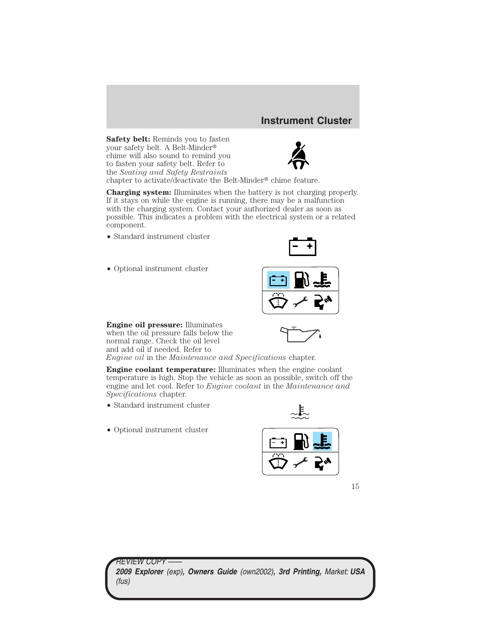 Instrument cluster | FORD 2009 Explorer v.3 User Manual | Page 15 / 405