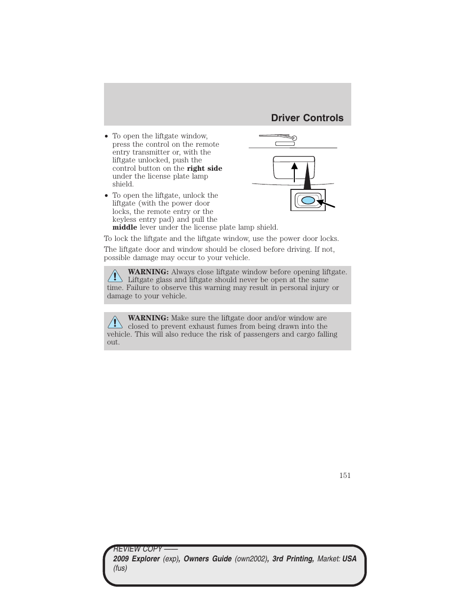 Driver controls | FORD 2009 Explorer v.3 User Manual | Page 151 / 405