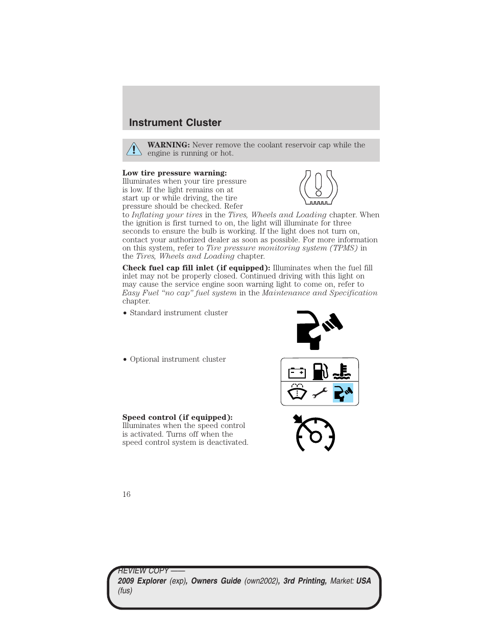 Instrument cluster | FORD 2009 Explorer v.3 User Manual | Page 16 / 405