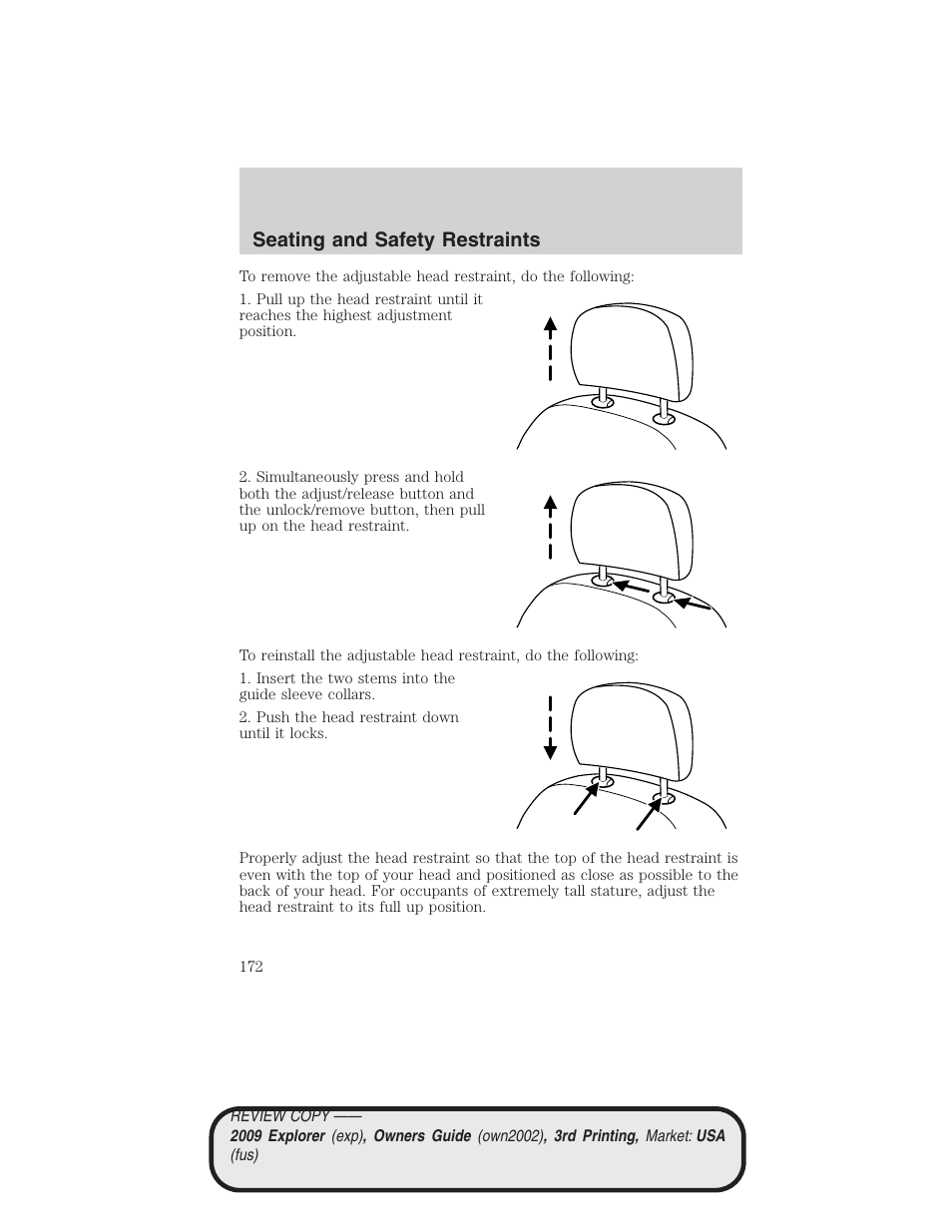 Seating and safety restraints | FORD 2009 Explorer v.3 User Manual | Page 172 / 405