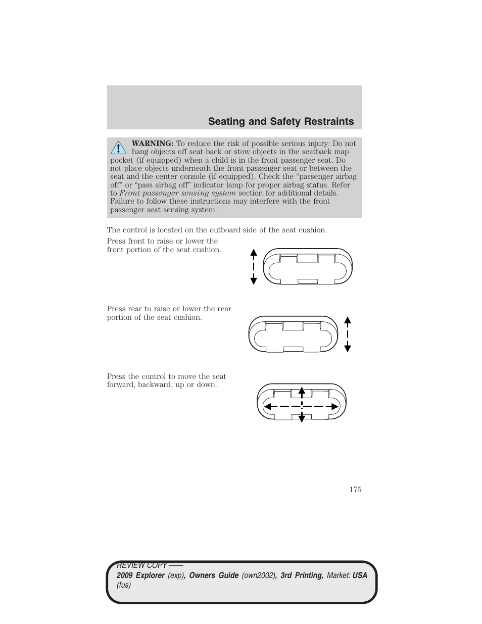 Seating and safety restraints | FORD 2009 Explorer v.3 User Manual | Page 175 / 405