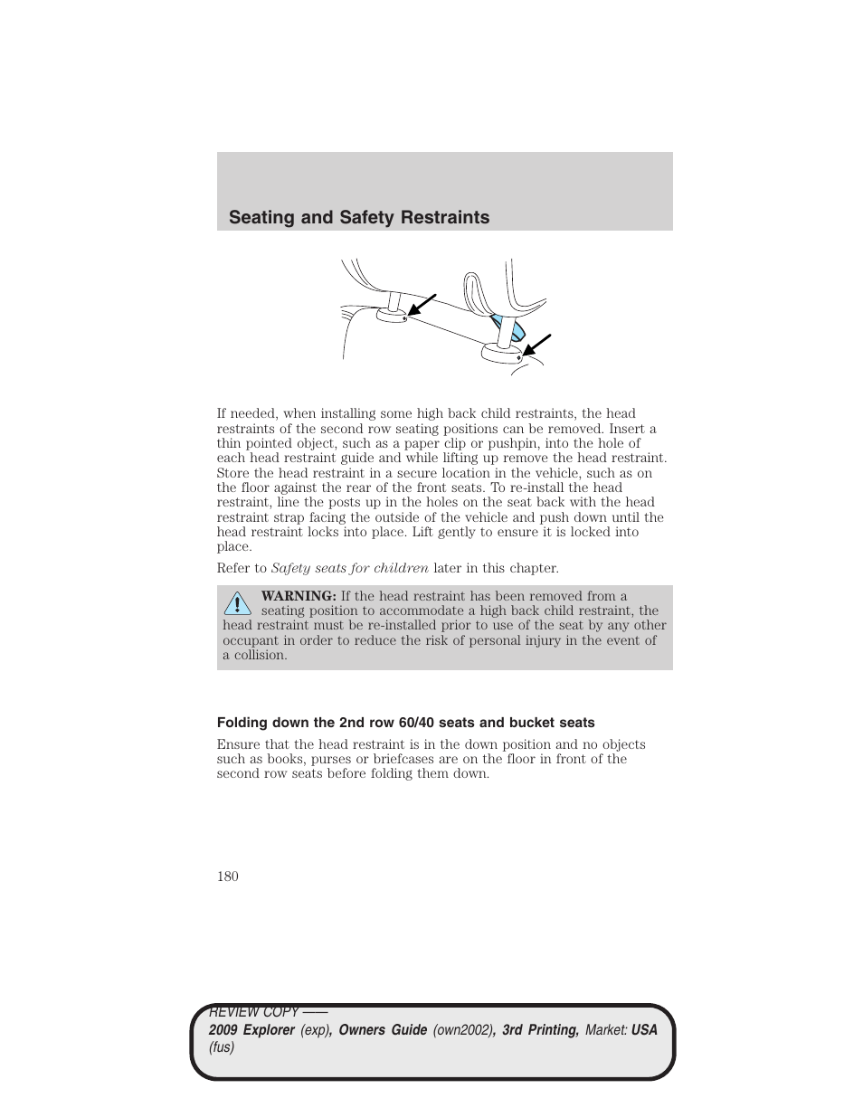 Seating and safety restraints | FORD 2009 Explorer v.3 User Manual | Page 180 / 405