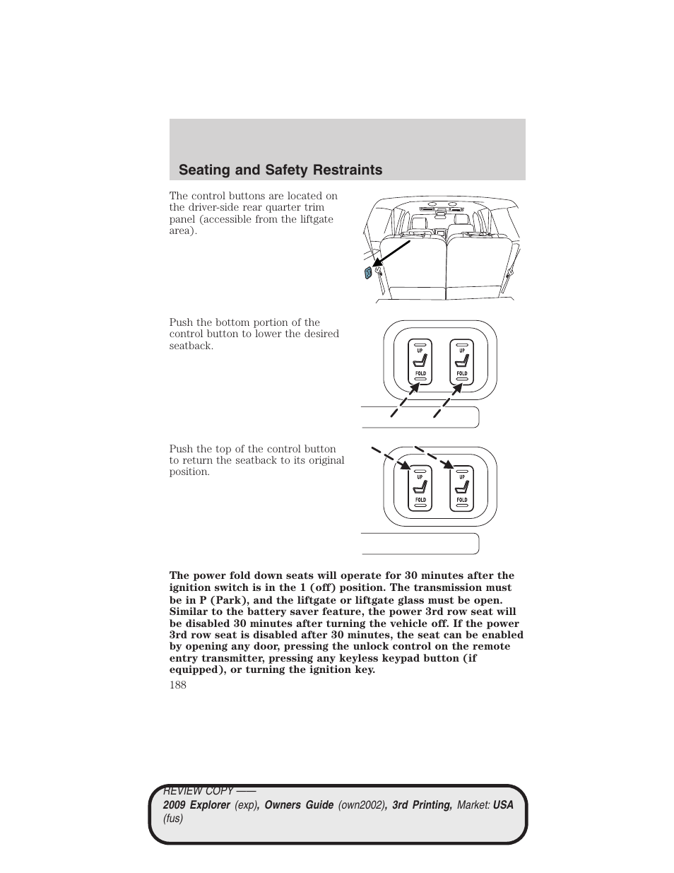 Seating and safety restraints | FORD 2009 Explorer v.3 User Manual | Page 188 / 405