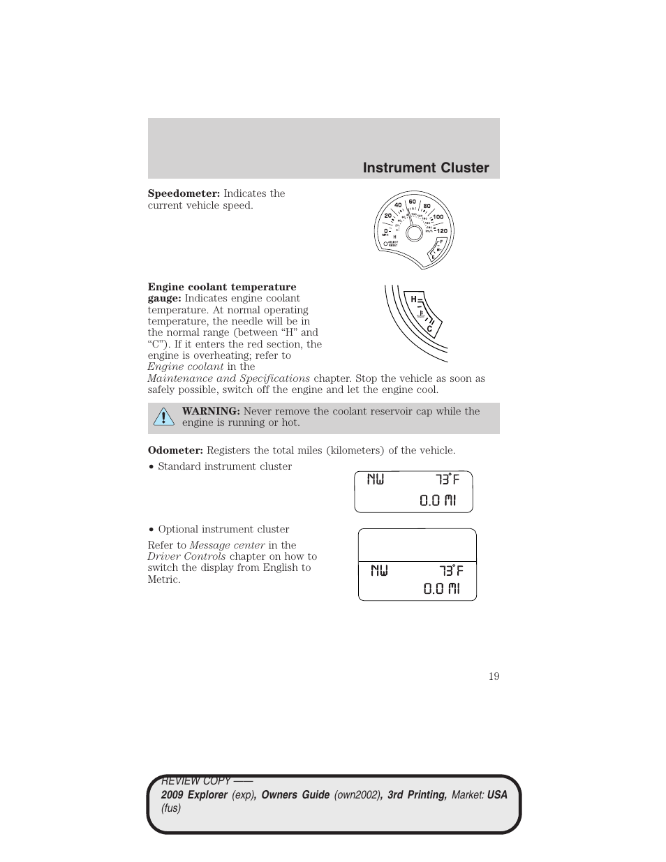 Instrument cluster | FORD 2009 Explorer v.3 User Manual | Page 19 / 405