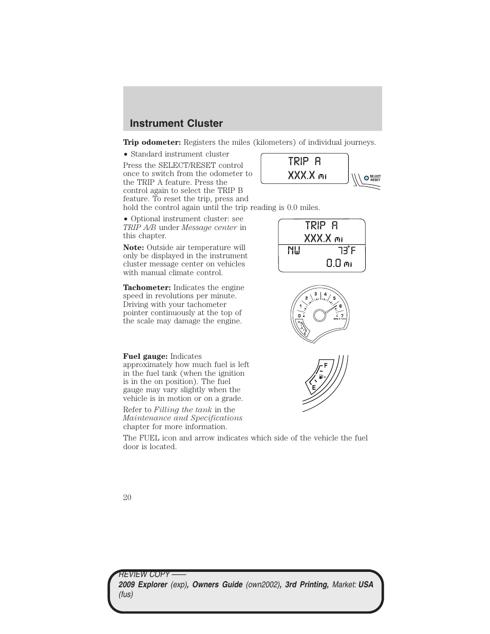 Instrument cluster | FORD 2009 Explorer v.3 User Manual | Page 20 / 405