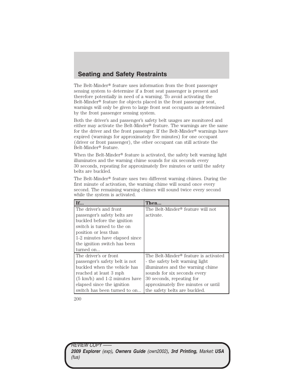 Seating and safety restraints | FORD 2009 Explorer v.3 User Manual | Page 200 / 405