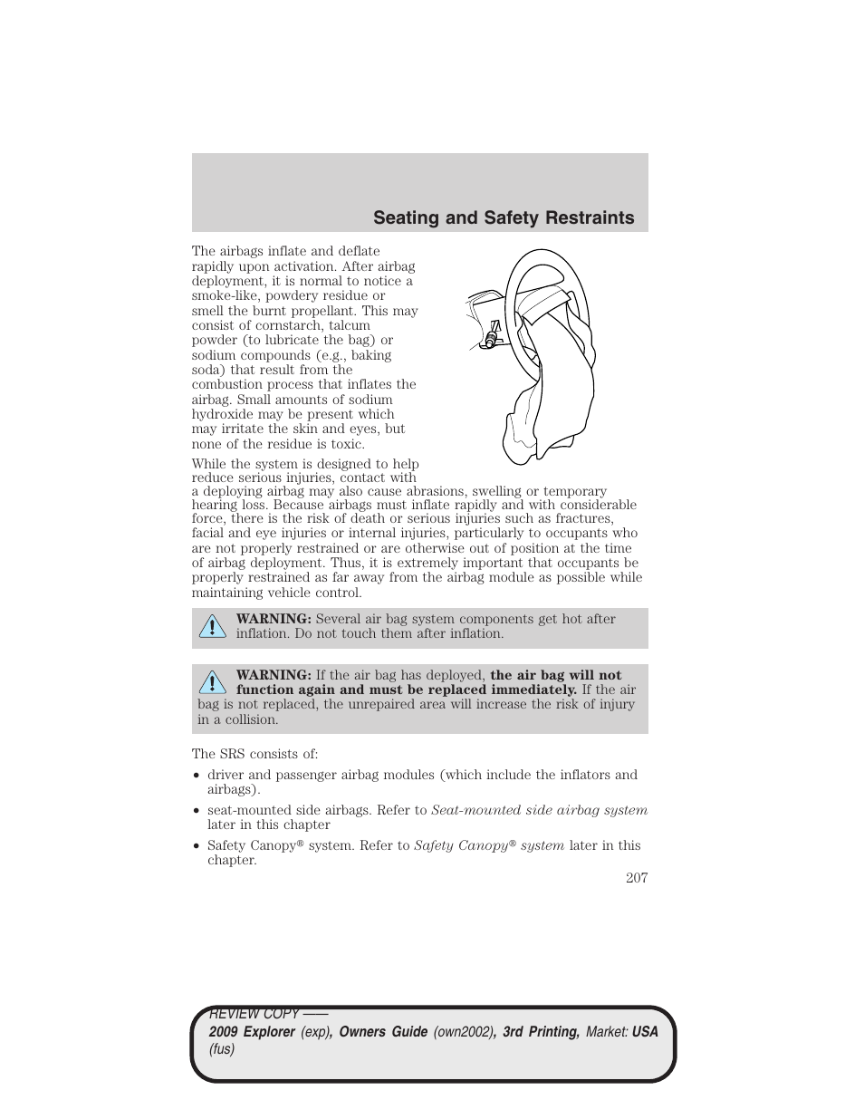 Seating and safety restraints | FORD 2009 Explorer v.3 User Manual | Page 207 / 405