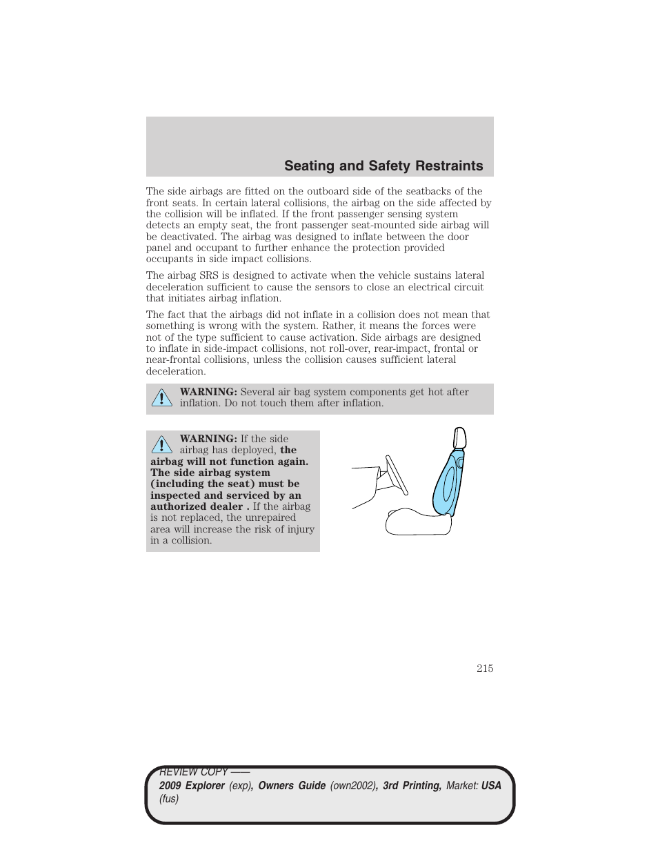Seating and safety restraints | FORD 2009 Explorer v.3 User Manual | Page 215 / 405
