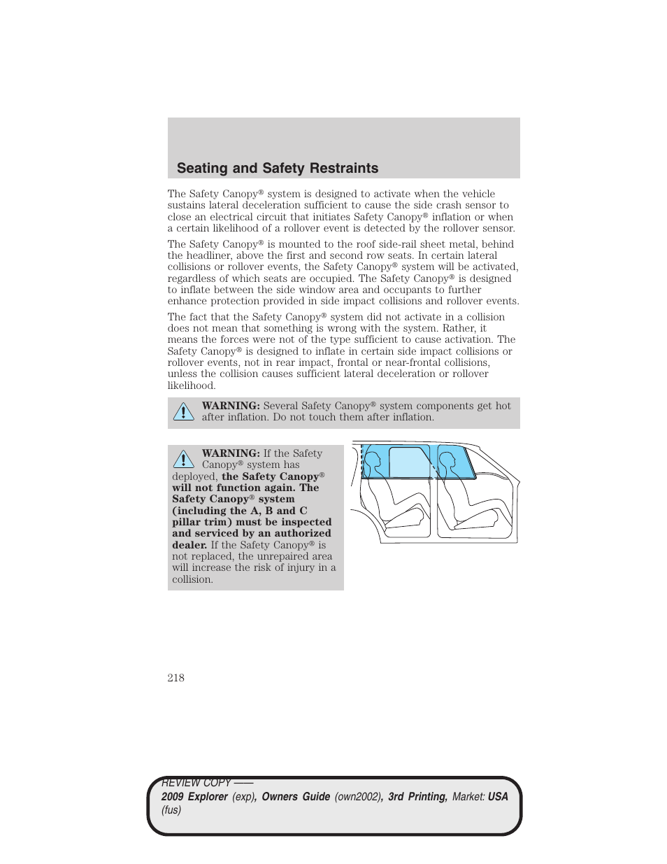 Seating and safety restraints | FORD 2009 Explorer v.3 User Manual | Page 218 / 405