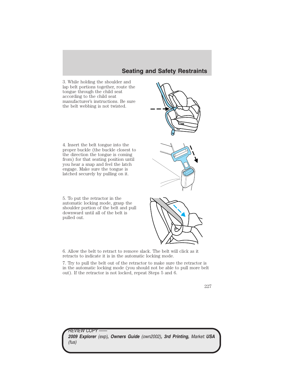 Seating and safety restraints | FORD 2009 Explorer v.3 User Manual | Page 227 / 405