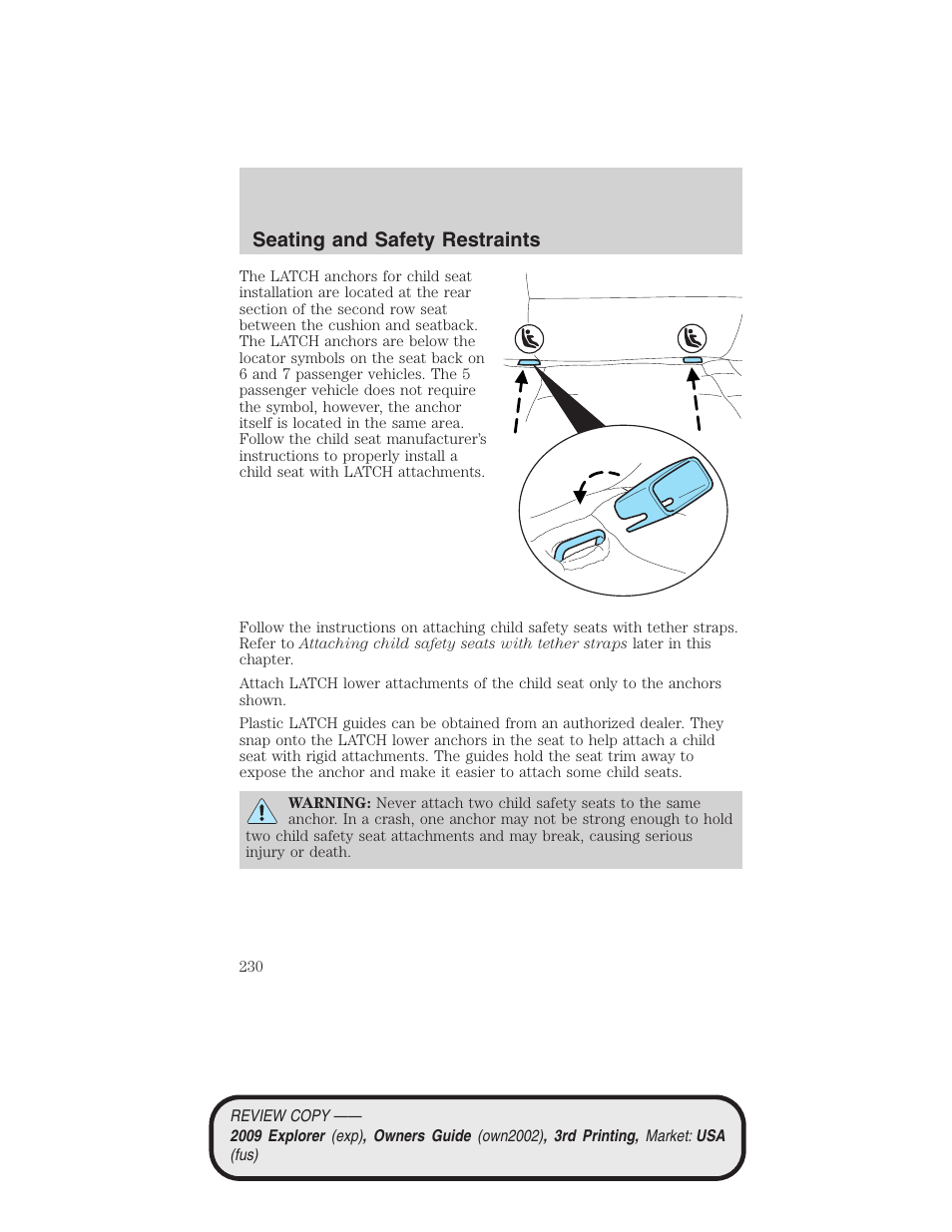 Seating and safety restraints | FORD 2009 Explorer v.3 User Manual | Page 230 / 405
