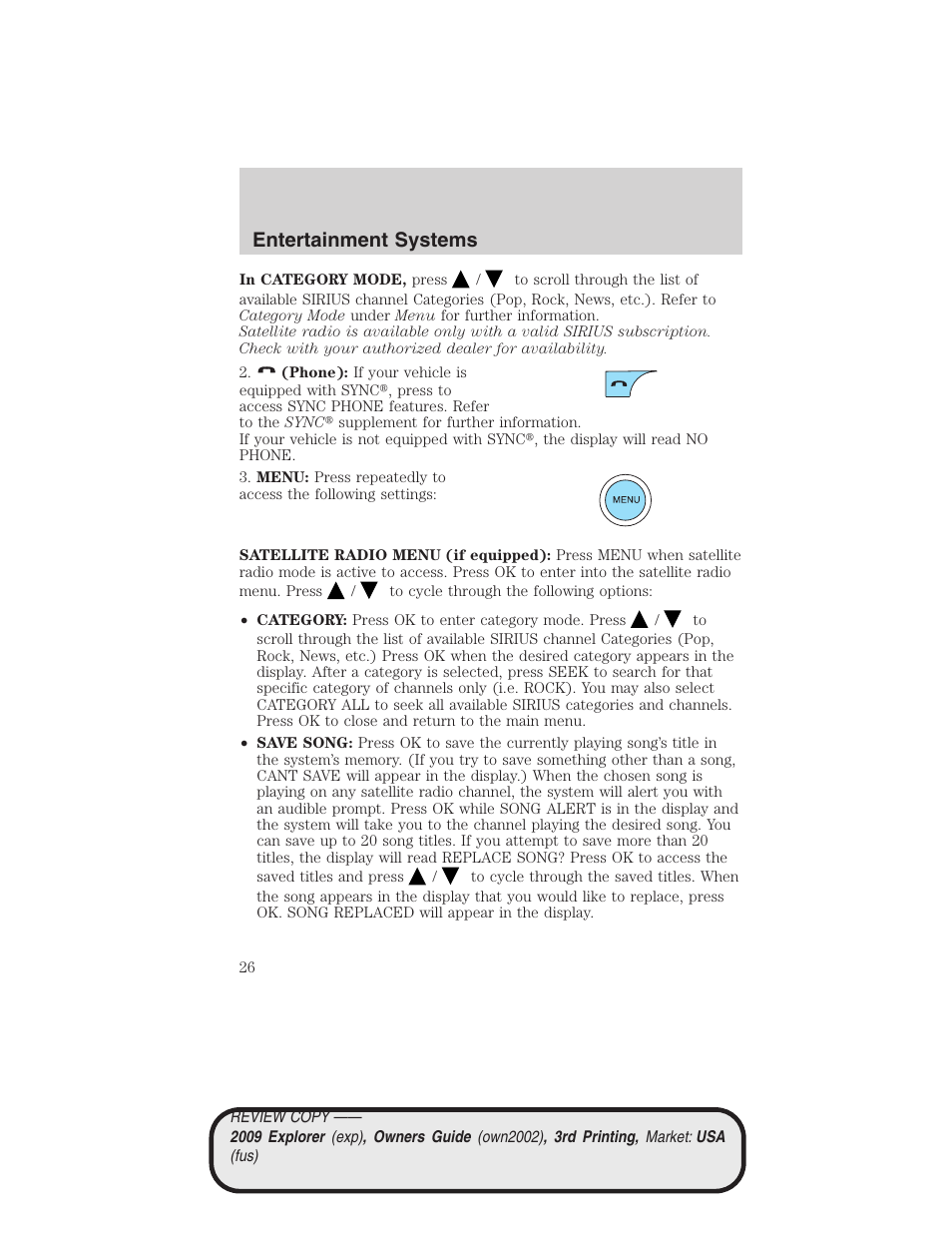 Entertainment systems | FORD 2009 Explorer v.3 User Manual | Page 26 / 405