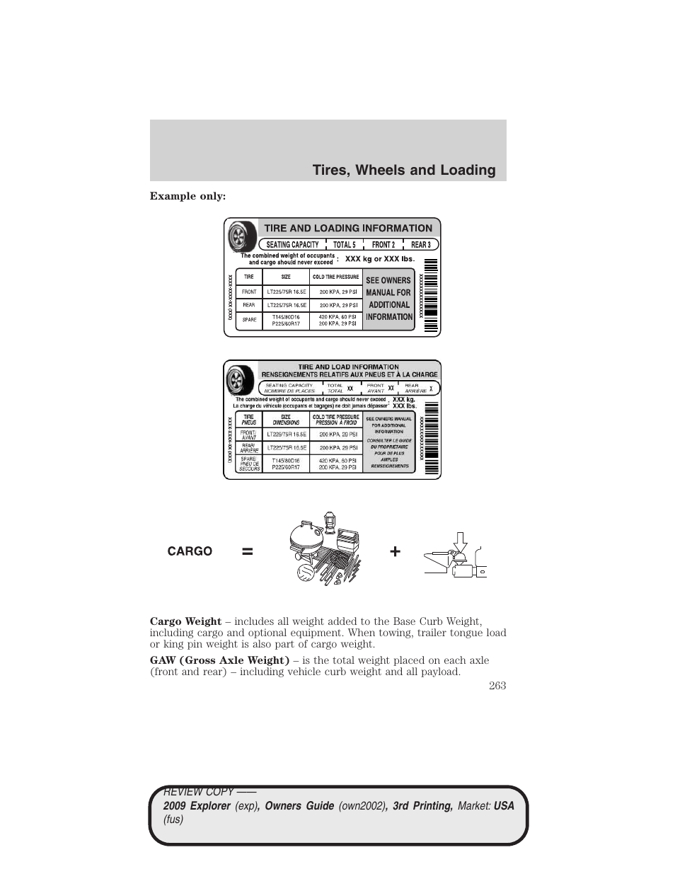 Tires, wheels and loading | FORD 2009 Explorer v.3 User Manual | Page 263 / 405