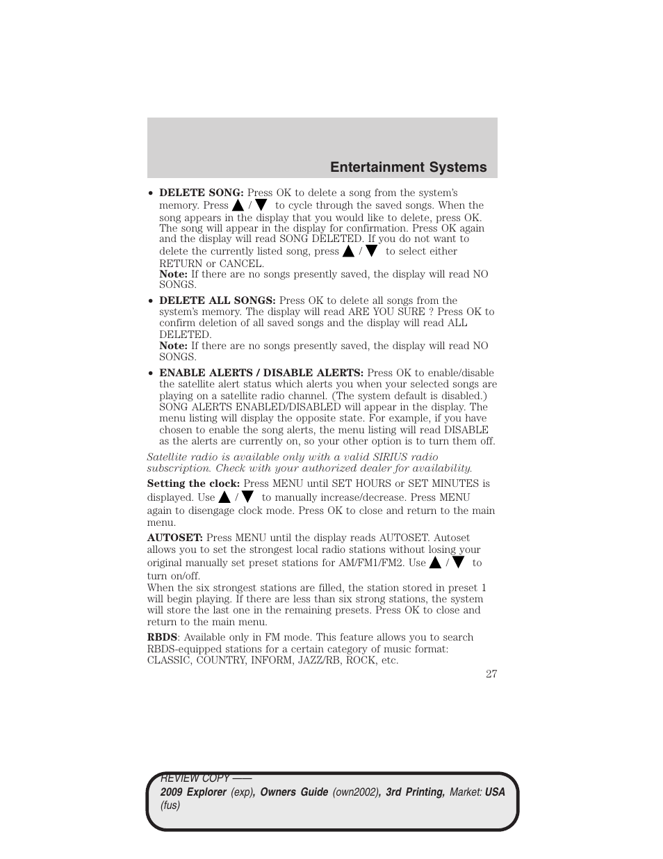 Entertainment systems | FORD 2009 Explorer v.3 User Manual | Page 27 / 405