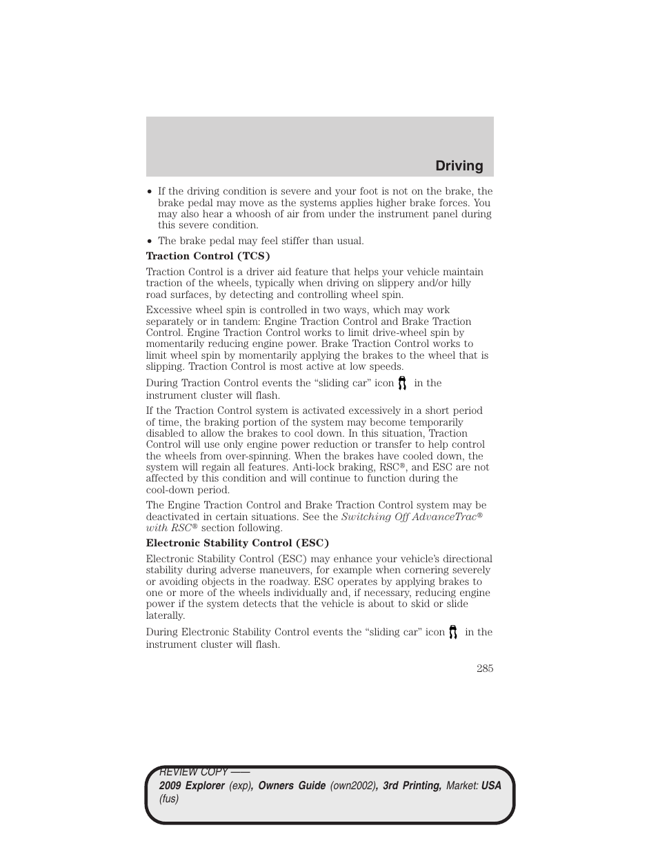 Driving | FORD 2009 Explorer v.3 User Manual | Page 285 / 405