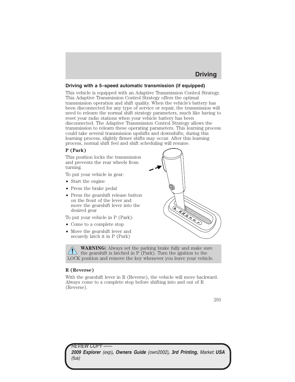 Driving | FORD 2009 Explorer v.3 User Manual | Page 291 / 405